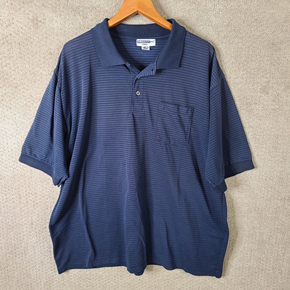Vintage Proknit NG by Cintas‎ Shirt Mens XXXL Blue Striped Short Sleeve Polo